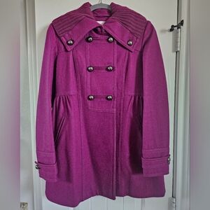 Juniors Peacoat Wool Blend Coat, S,  Burgundy